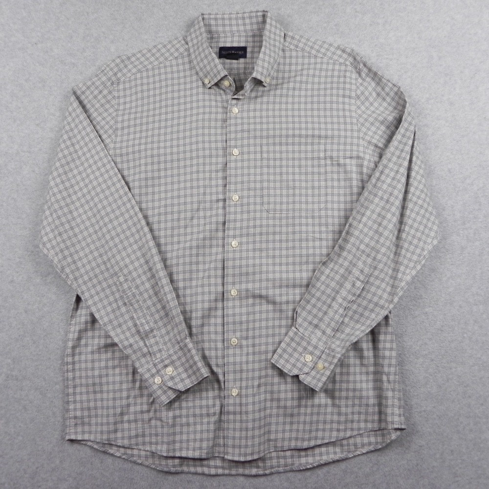 Scott Barber Shirt Mens XL Business Casual Pocket Button Up Plaid Long Sleeve